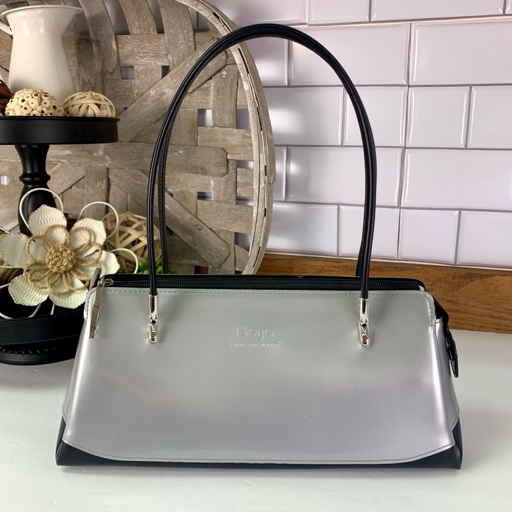 Bejio The Uptown Silver and Black Patent Leather Shoulder Bag